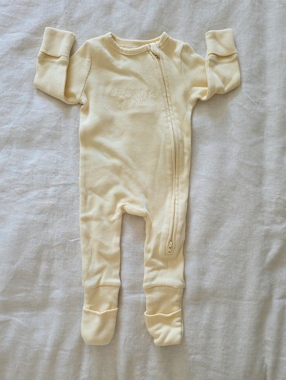 Country Road Butter Yellow Waffle Footed One-Piece Zippered Romper by CR | 0-3M